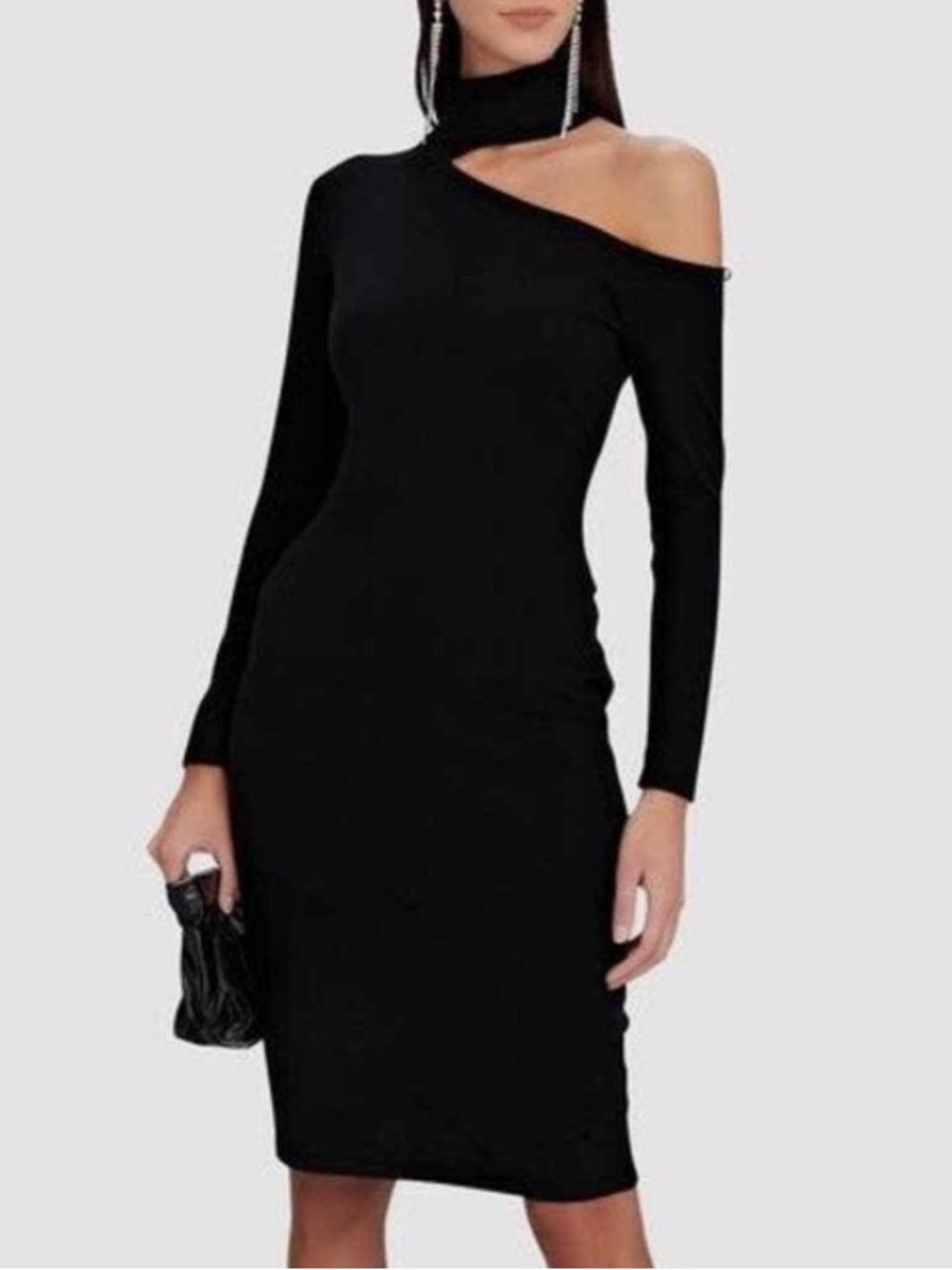L’AGENCE Black One-Shoulder Cutout Midi Dress | Mock Neck | Size Small